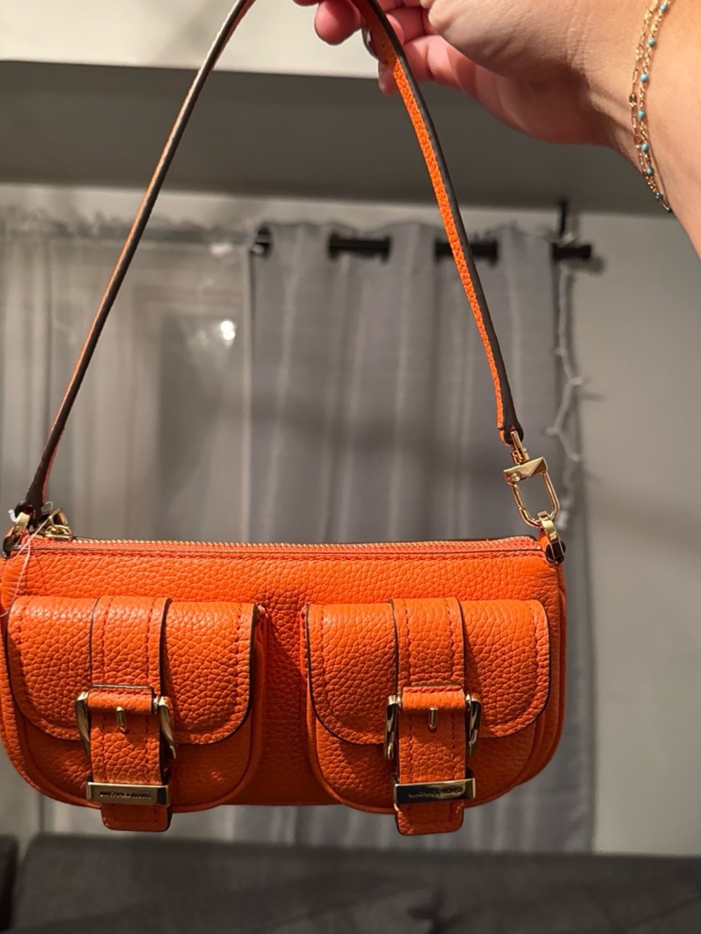 NWT Orange Michael Kors Zoe Small Leather Pochette